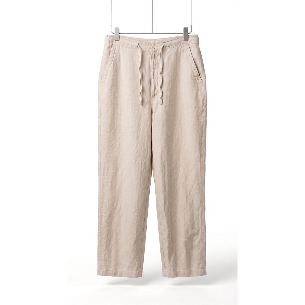 Cubavera Mens Medium Beige Linen Blend Drawstring Elastic Waist Casual Pants